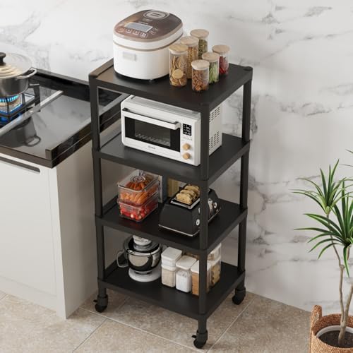 HOME CUBE 4-Tier Storage Shelf with Plastic Shelves with Wheels Kitchen Organizer Rack Microwave Stand Bookshelf Standing Shelf Units Multipurpose Storage Rack for Living Room - 50x35x112 cm - Image 2
