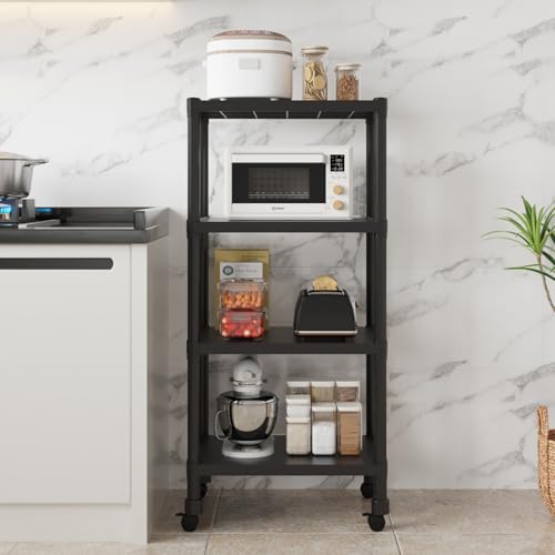 HOME CUBE 4-Tier Storage Shelf with Plastic Shelves with Wheels Kitchen Organizer Rack Microwave Stand Bookshelf Standing Shelf Units Multipurpose Storage Rack for Living Room - 50x35x112 cm - Image 4
