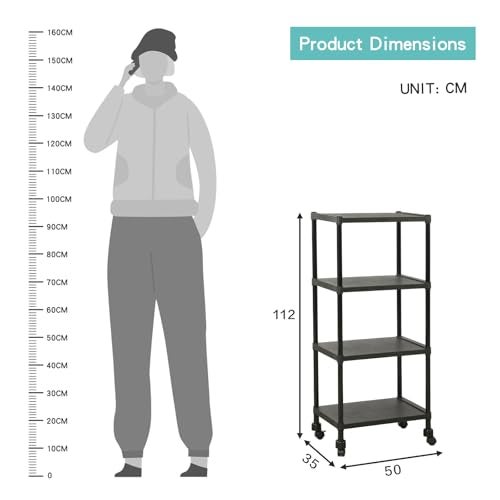 HOME CUBE 4-Tier Storage Shelf with Plastic Shelves with Wheels Kitchen Organizer Rack Microwave Stand Bookshelf Standing Shelf Units Multipurpose Storage Rack for Living Room - 50x35x112 cm - Image 5