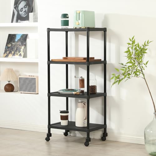 HOME CUBE 4-Tier Storage Shelf with Plastic Shelves with Wheels Kitchen Organizer Rack Microwave Stand Bookshelf Standing Shelf Units Multipurpose Storage Rack for Living Room - 50x35x112 cm - Image 3