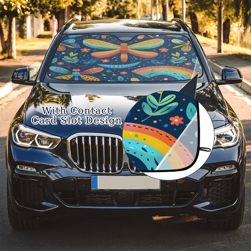 Colorful Dragonfly Foldable Car Windshield Sun Shade, Lightweight Front Window Cover with Suction Cups, UV Block for Interior Protection, Portable, Spring Flower - Image 5
