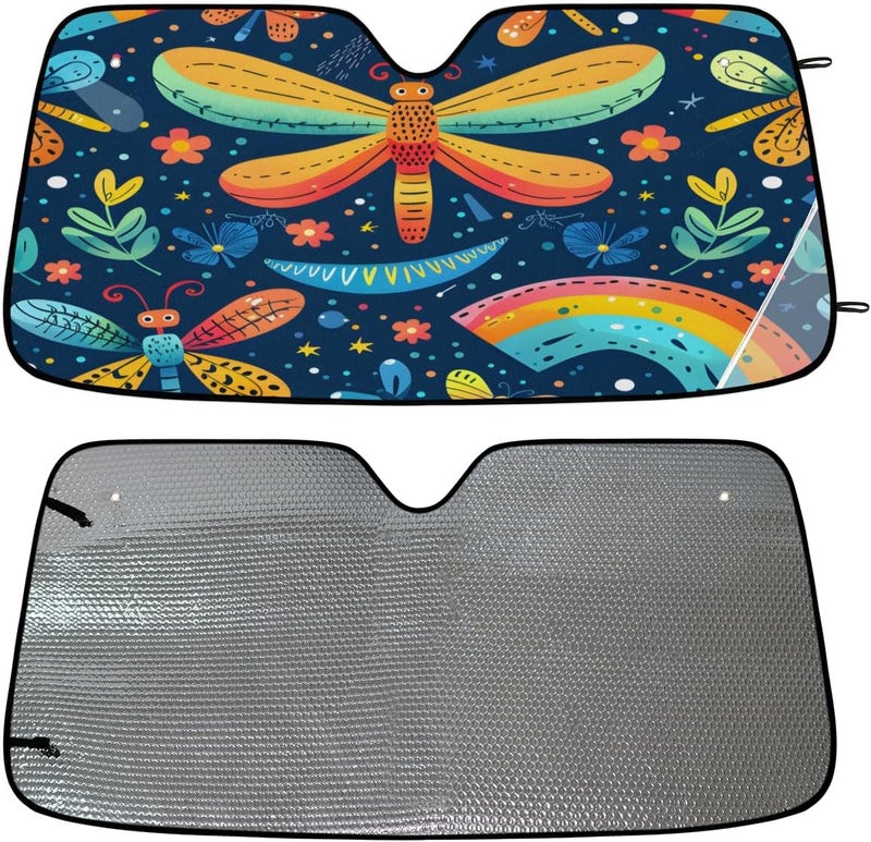 Colorful Dragonfly Foldable Car Windshield Sun Shade, Lightweight Front Window Cover with Suction Cups, UV Block for Interior Protection, Portable, Spring Flower - Image 4