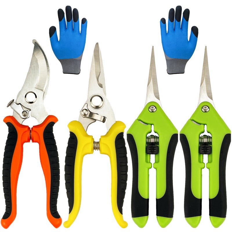 lengnoyp Pruning Shears, 5 Pack Garden Shears with Gardening gloves, Clippers Handheld, Stainless Steel Garden Snips, Lengnoyp Pruners for Gardening - Image 1