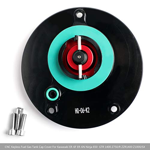 Areyourshop CNC Keyless Fuel Gas Tank Cap For Kawasaki ER-6F ER-6N Ninja 650 2009+, GTR 1400 2010+, Ninja 1000 ZX-10R 2008+, Ninja 600 ZX-6R 2009+, VERSYS 1000 ABS 2012-2018, Z750 Z750R 2007-2016 Red - Image 3