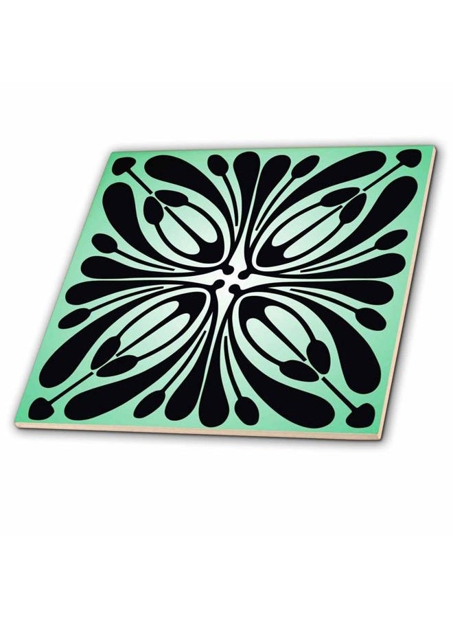 3DROSE ct_41715_1 Aqua N Black Art Deco Pattern-Ceramic Tile, 4-Inch - Image 1