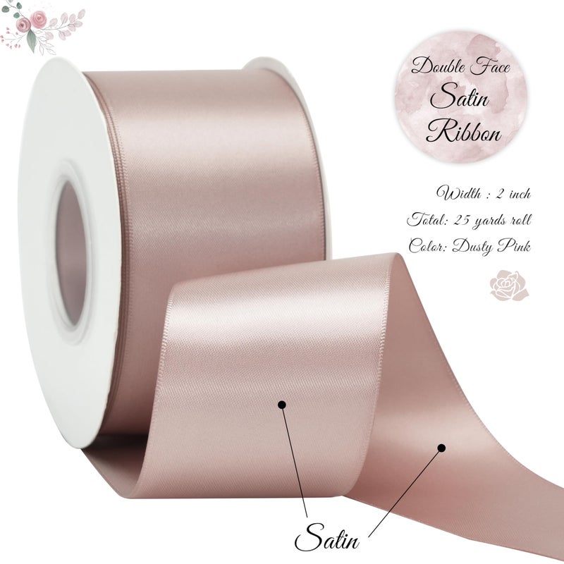 DINDOSAL Dusty Rose Ribbon Double Face Satin Ribbon 2 Inch Thick Dusky Pink Ribbon for Wedding Bridal Bouquet Crafts- 25Yards - Image 2