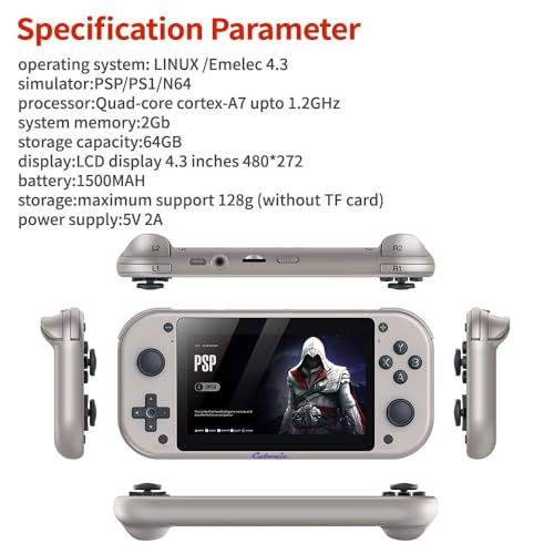 Cubonic MI7 Portable Gaming Console, Gray, 4.3-Inch HD Display, 20000+ Preloaded Retro Games, Built-in Stereo Speakers, Expandable Storage, Classic Controls, Long Battery Life - Image 4