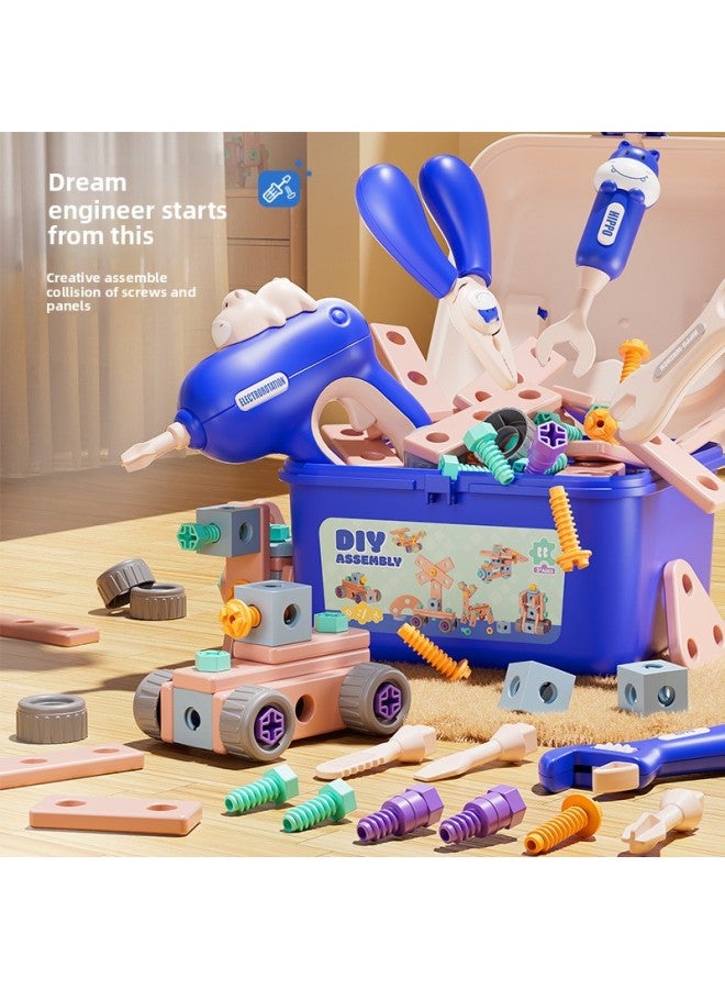 Loquat Children's Screw DIY Assembled Hippo Toolbox Maintenance Disassembly Screwdriver Electric Manual Nut Toy-Color:218-piece Set + Electric Drill Blue Tool Box - Image 5