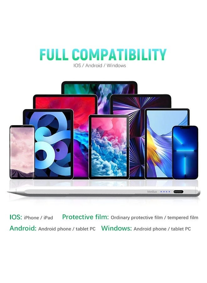 فيريلوكس قلم حبر Verilux ® اللوحي مع 4 نصائح، قلم حبر عالمي لأجهزة iOS و Android اللوحية الصادرة بعد عام 2018، قلم حبر USB مغناطيسي قابل لإعادة الشحن لأجهزة iPad - بدون بلوتوث بدون وظيفة رفض راحة اليد - - Image 5