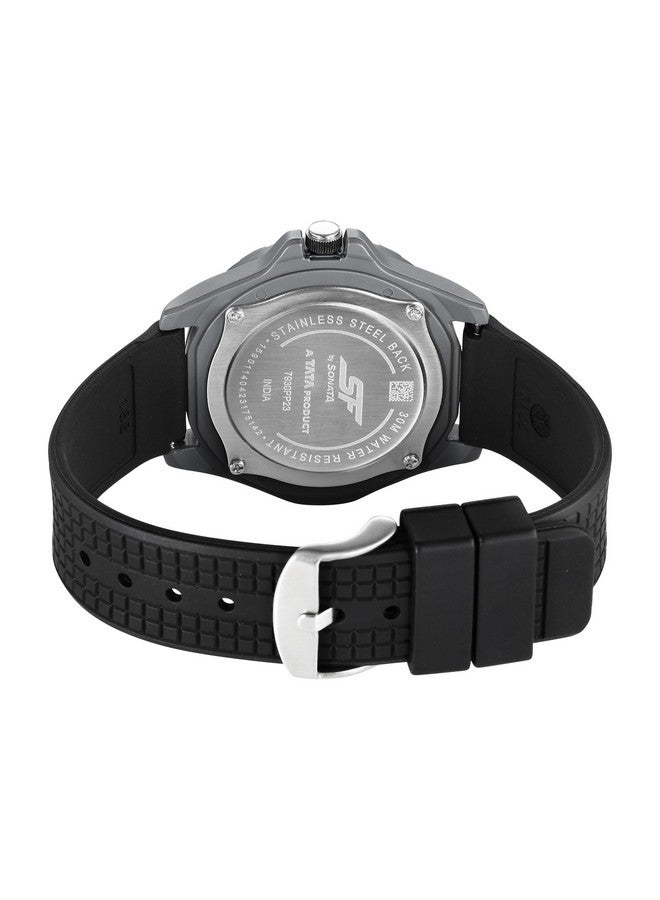 Sonata SF Sporty Black Dial Polyurethane Strap Watch for Men-7930PP23W - Image 5