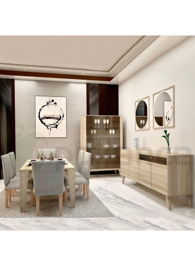 .تناغم مثالي: طقم طاولة طعام مع بوفيه ومرايا – 180 سم × 80 سم × 75 سم