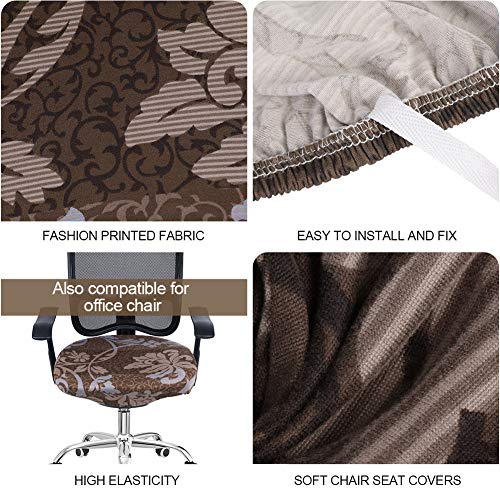 SearchI Seat Covers for Dining Room Chairs Stretch Printed Chair Seat Covers Set of 6, Removable Washable Upholstered Chair Seat Protector Cushion Slipcovers for Kitchen, Office(Brown+Flower) - Image 4