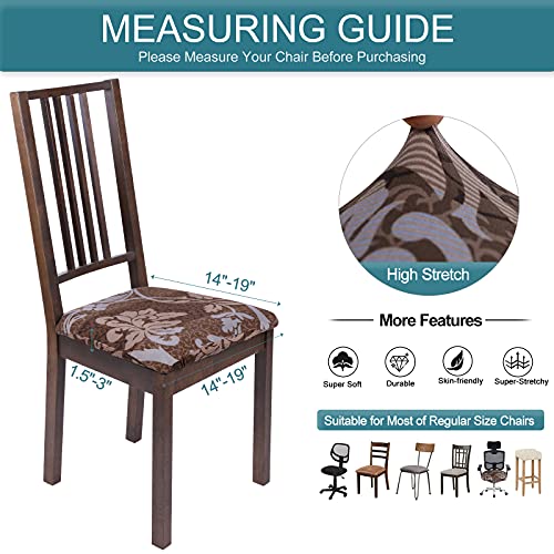 SearchI Seat Covers for Dining Room Chairs Stretch Printed Chair Seat Covers Set of 6, Removable Washable Upholstered Chair Seat Protector Cushion Slipcovers for Kitchen, Office(Brown+Flower) - Image 3