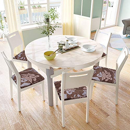 SearchI Seat Covers for Dining Room Chairs Stretch Printed Chair Seat Covers Set of 6, Removable Washable Upholstered Chair Seat Protector Cushion Slipcovers for Kitchen, Office(Brown+Flower) - Image 2