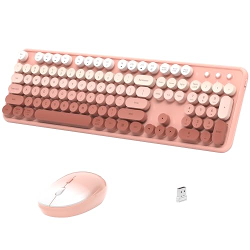 Links9+ Wireless Keyboard and Mouse, Full-Size Retro Typewriter Keyboard with Round Keycaps, 2.4GHz for Windows, Mac, Laptop, PC, Desktop (Peach Gradient) - Image 1