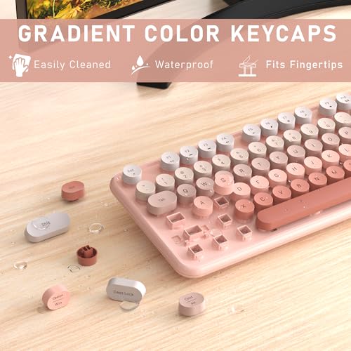 Links9+ Wireless Keyboard and Mouse, Full-Size Retro Typewriter Keyboard with Round Keycaps, 2.4GHz for Windows, Mac, Laptop, PC, Desktop (Peach Gradient) - Image 2