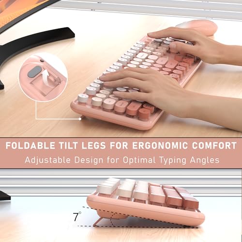 Links9+ Wireless Keyboard and Mouse, Full-Size Retro Typewriter Keyboard with Round Keycaps, 2.4GHz for Windows, Mac, Laptop, PC, Desktop (Peach Gradient) - Image 5