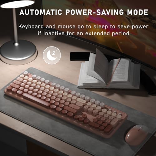 Links9+ Wireless Keyboard and Mouse, Full-Size Retro Typewriter Keyboard with Round Keycaps, 2.4GHz for Windows, Mac, Laptop, PC, Desktop (Peach Gradient) - Image 4