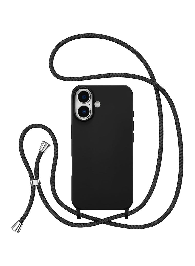 general iPhone 16 Crossbody Case with Adjustable Cord, Liquid Silicone Soft Case for iPhone 16 6.1 inch - Black - Image 1