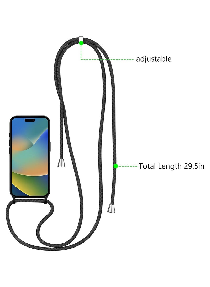general iPhone 16 Crossbody Case with Adjustable Cord, Liquid Silicone Soft Case for iPhone 16 6.1 inch - Black - Image 3