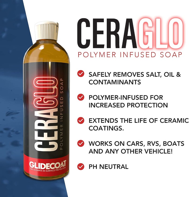 Glidecoat Ceraglo Polymer-Infused Aftercare Soap (16oz) - A Ceramic Foaming Car Wash Soap and Boat Cleaner with Neutral PH for Longevity of Coating and additional Anti-Scratch Protection Layer - Image 1