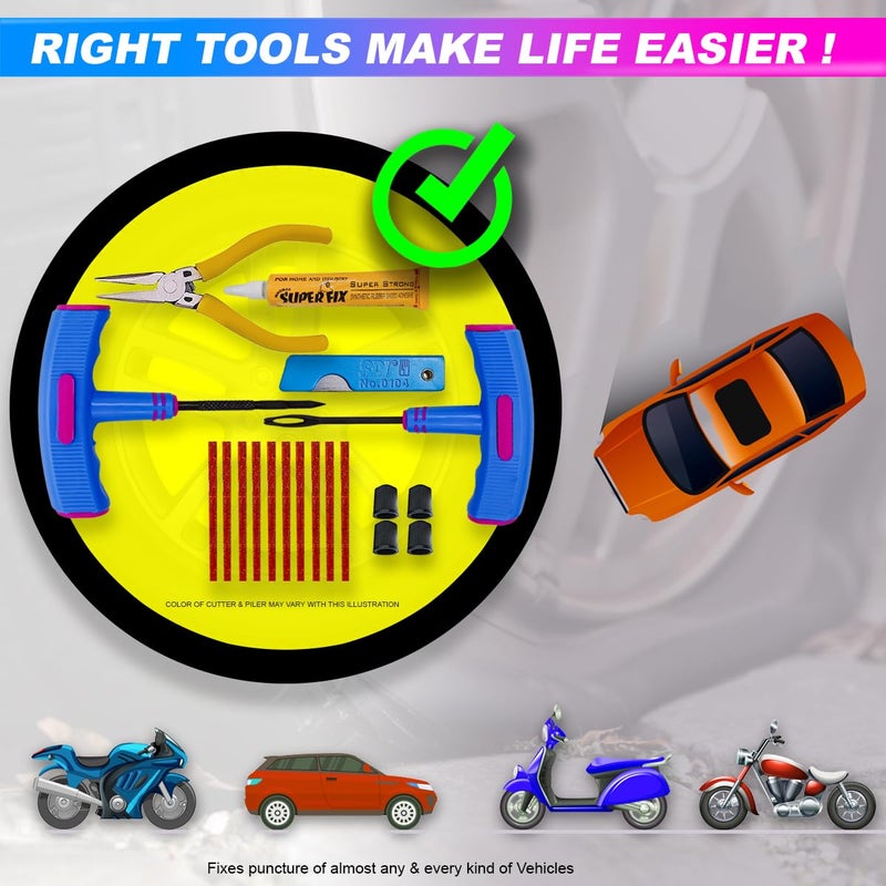 AmiciAuto Universal Tubeless Tyre Puncture Repair Kit with Rubberized Anti-Slip Hand Tools for Better Grip, Cars and Bike, Tubeless Tyre Repair Emergency Kit - Image 3