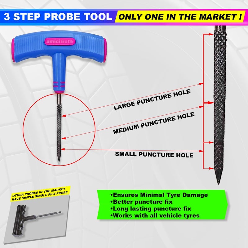 AmiciAuto Universal Tubeless Tyre Puncture Repair Kit with Rubberized Anti-Slip Hand Tools for Better Grip, Cars and Bike, Tubeless Tyre Repair Emergency Kit - Image 5