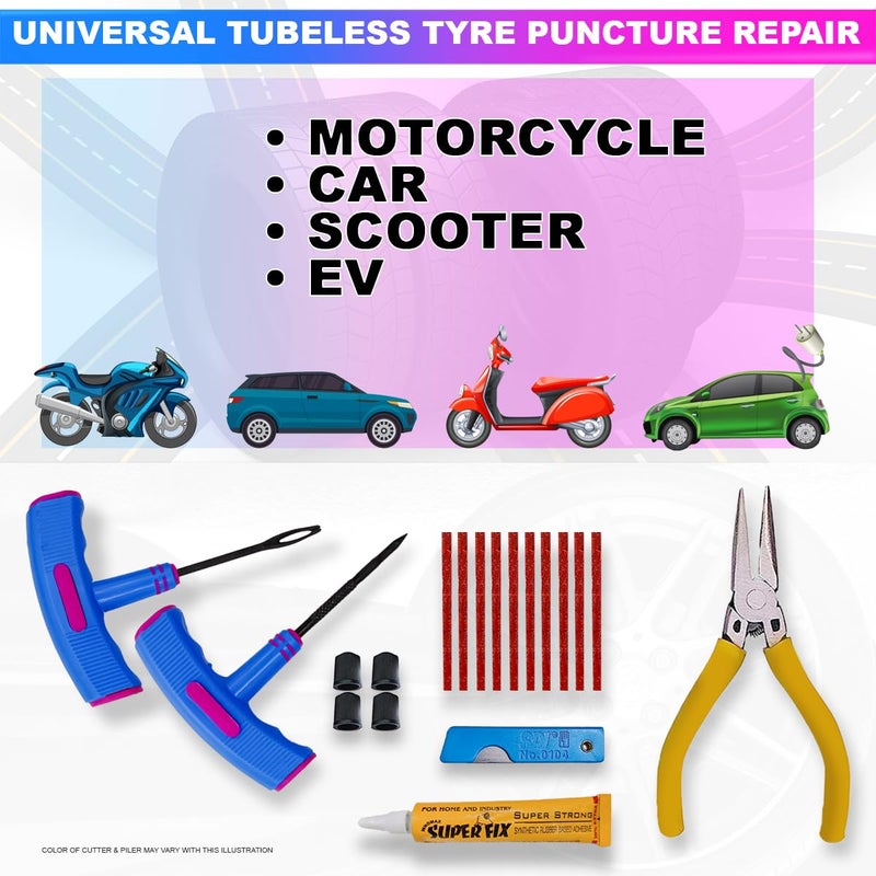 AmiciAuto Universal Tubeless Tyre Puncture Repair Kit with Rubberized Anti-Slip Hand Tools for Better Grip, Cars and Bike, Tubeless Tyre Repair Emergency Kit - Image 2