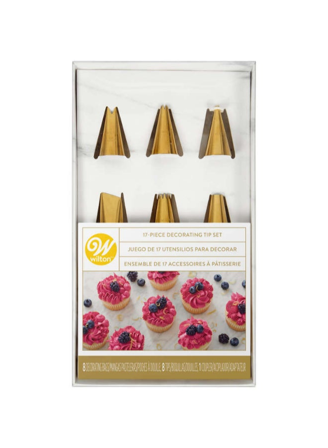 Wilton Navy Blue and Gold Piping Tips and Cake Decorating Supplies Set, 17-Piece - Image 1