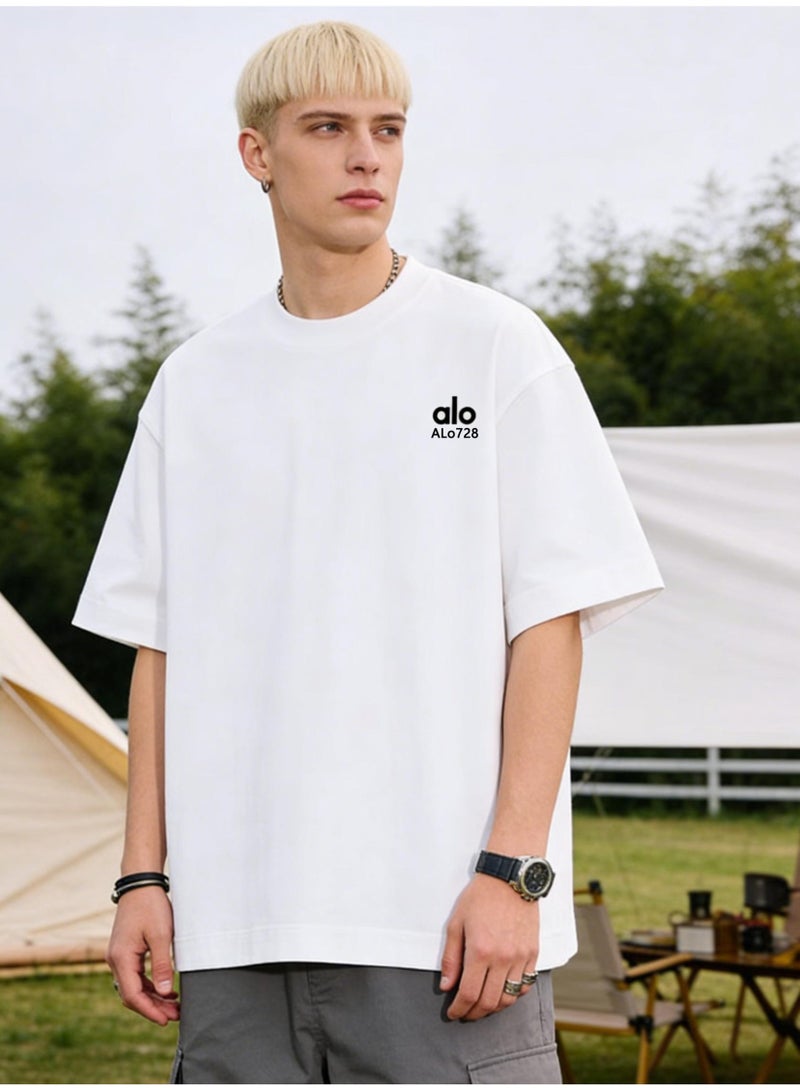 ALo728 300G heavy cotton T-shirt-loose short-sleeved T-shirt for men and women with the same paragraph, summer cotton leisure sports shirt, and the quality is preferred. - Image 1