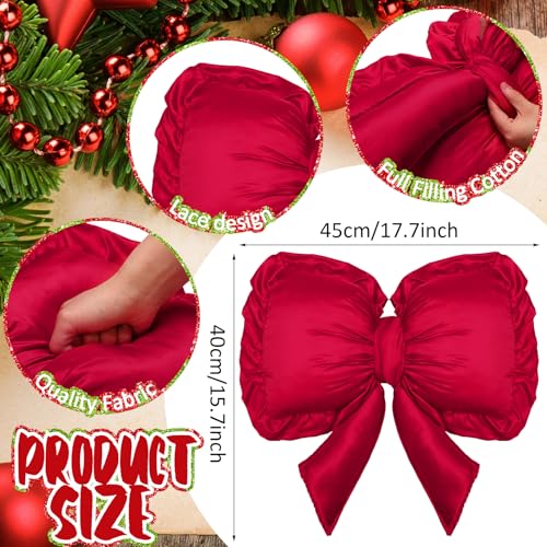 SmoothNovelty Red Bow Throw Pillow Large Decorative Soft Pillow 18 Inch x 16 Inch Coquette Room Decor Soft Bowknot Decorations for Cushion Bed Sofa Couch Home Decorations - Image 3
