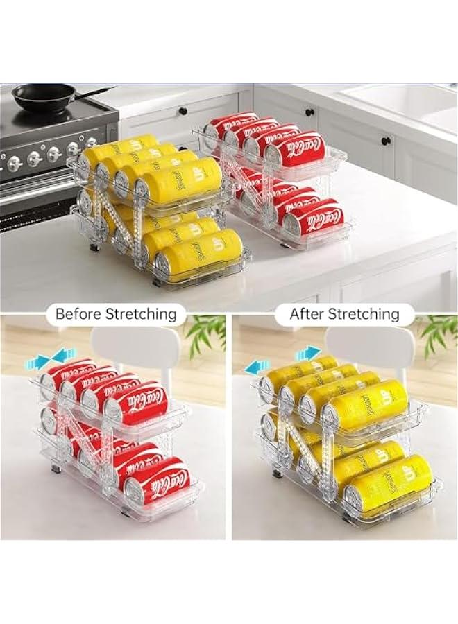 HOOKOR Soda Can Dispenser for Refrigerator, Set of 2 Adjustable Width Soda Can Organizer 2-Layer Beverage Pop Can Holder Drink Organizer for Fridge, Pantry, Cabinet, Countertop, Clear (2 Pack) - Image 3