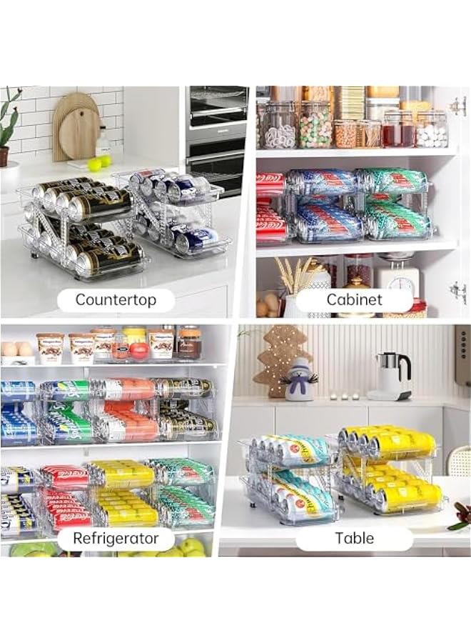 HOOKOR Soda Can Dispenser for Refrigerator, Set of 2 Adjustable Width Soda Can Organizer 2-Layer Beverage Pop Can Holder Drink Organizer for Fridge, Pantry, Cabinet, Countertop, Clear (2 Pack) - Image 4