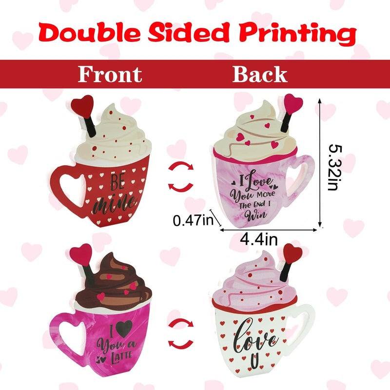 Ahzemepinyo 2 Pieces Valentines Day Wooden Coffee Sign Double Side Coffee Cup Table Sign Drinks Tabletop Decoration for Valentines Day Holidays Wed - Image 2