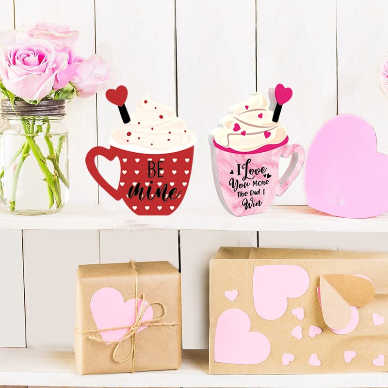Ahzemepinyo 2 Pieces Valentines Day Wooden Coffee Sign Double Side Coffee Cup Table Sign Drinks Tabletop Decoration for Valentines Day Holidays Wed - Image 4