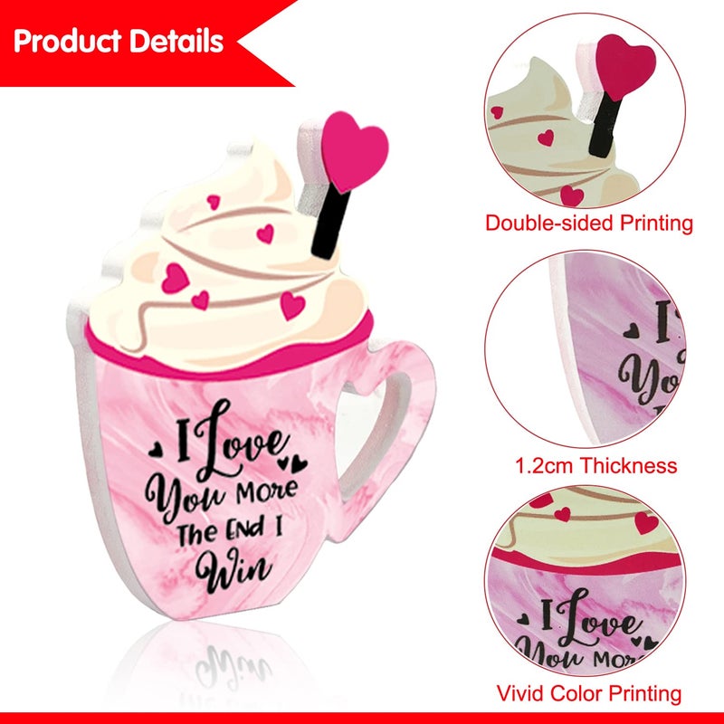 Ahzemepinyo 2 Pieces Valentines Day Wooden Coffee Sign Double Side Coffee Cup Table Sign Drinks Tabletop Decoration for Valentines Day Holidays Wed - Image 3