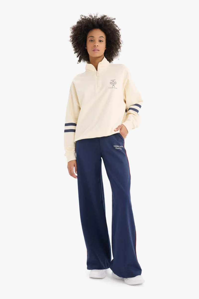DeFacto DeFactoFit Oversize Half Zippered Printed Sports Sweatshirt