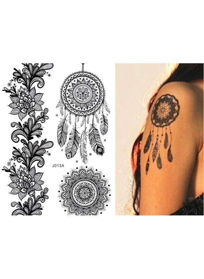 Dr.Pedi - Temporary Tattoos for Women 6 Pack Henna Tattoo Stickers for Adults Women & Girls Metallic Black Lace Body Art Large Big Arm - Image 1