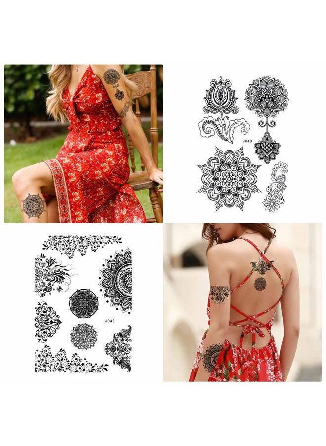 Dr.Pedi - Temporary Tattoos for Women 6 Pack Henna Tattoo Stickers for Adults Women & Girls Metallic Black Lace Body Art Large Big Arm - Image 1