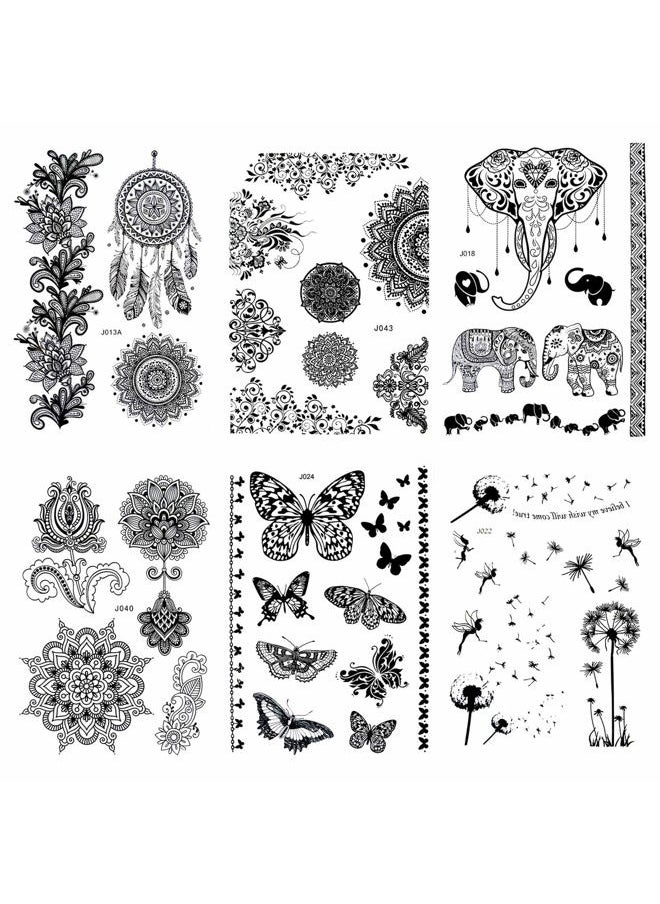 Dr.Pedi - Temporary Tattoos for Women 6 Pack Henna Tattoo Stickers for Adults Women & Girls Metallic Black Lace Body Art Large Big Arm - Image 1