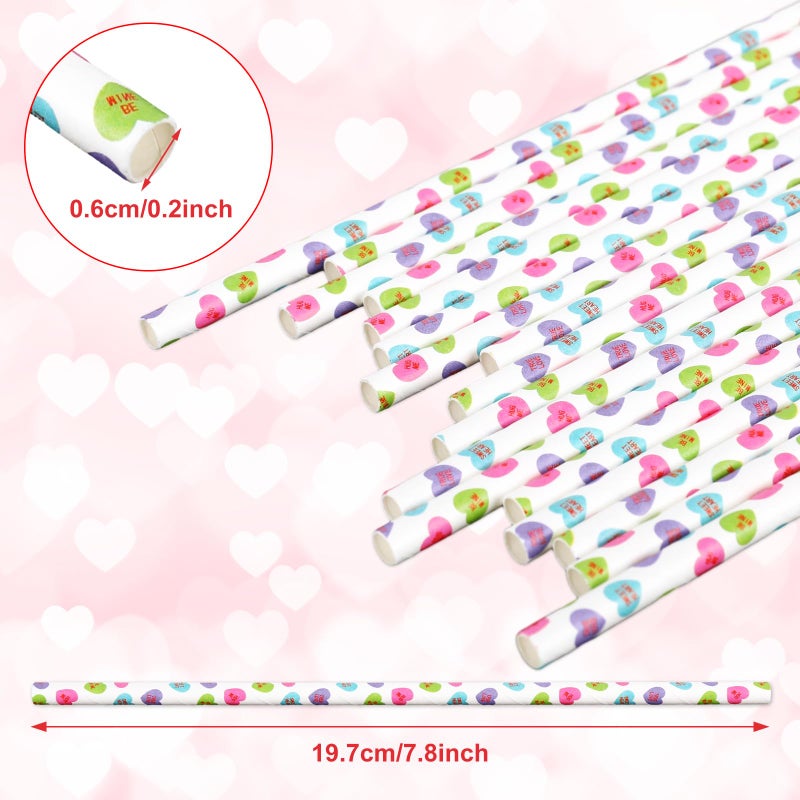 Whaline 200Pcs Valentine's Day Paper Straws Conversation Heart Disposable Drinking Straws Candy Color Heart Decorative Straws for Wedding Birthday Party Supplies - Image 2