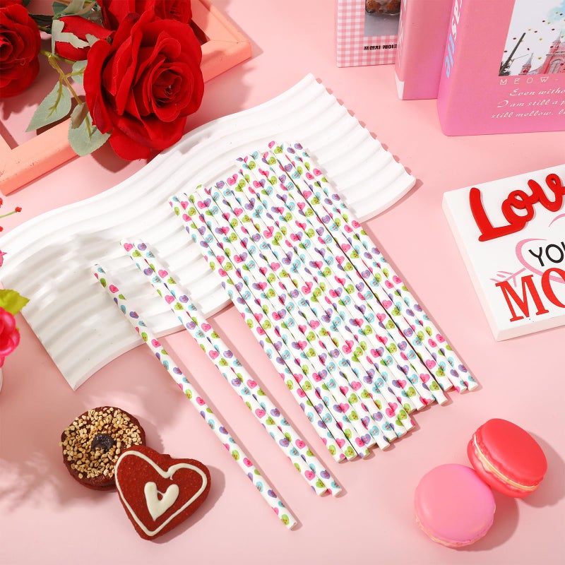 Whaline 200Pcs Valentine's Day Paper Straws Conversation Heart Disposable Drinking Straws Candy Color Heart Decorative Straws for Wedding Birthday Party Supplies - Image 4