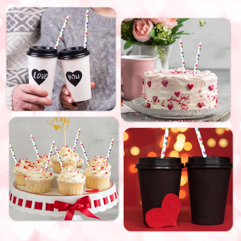 Whaline 200Pcs Valentine's Day Paper Straws Conversation Heart Disposable Drinking Straws Candy Color Heart Decorative Straws for Wedding Birthday Party Supplies - Image 5