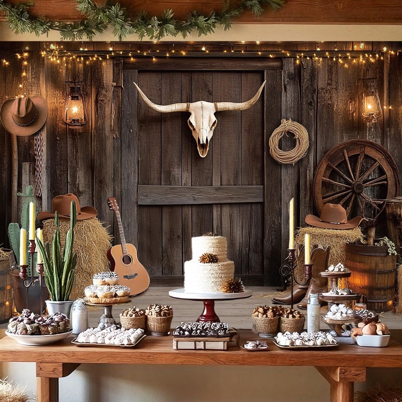 UNIIDECO Western Cowboy Backdrop, Western Party Decorations Photography Background for Cowboy Cowgirl Birthday My First Rodeo Party Wild West Photoshoot (5.9 x 3.6 FT) - Image 3