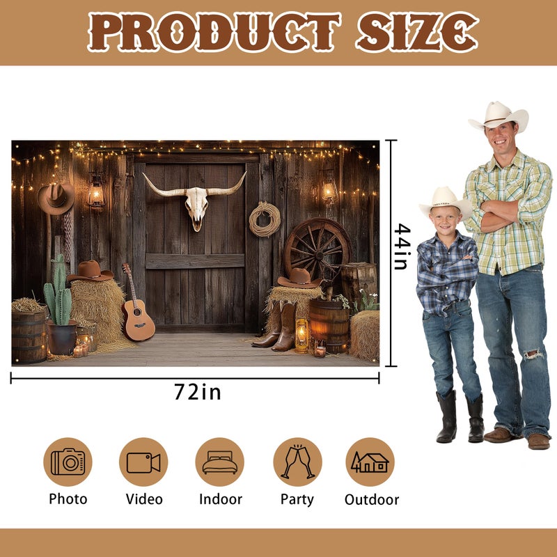UNIIDECO Western Cowboy Backdrop, Western Party Decorations Photography Background for Cowboy Cowgirl Birthday My First Rodeo Party Wild West Photoshoot (5.9 x 3.6 FT) - Image 2