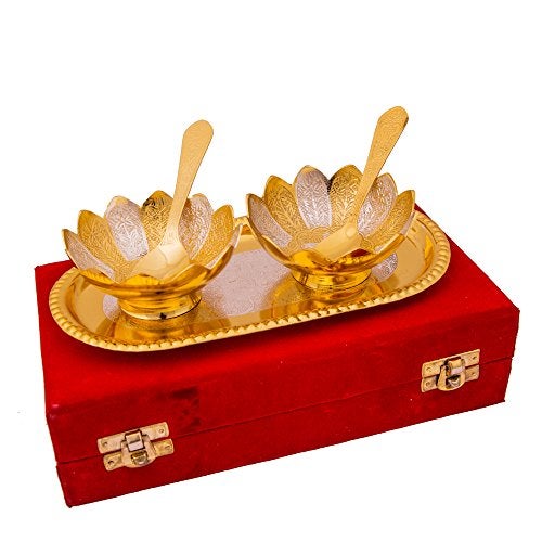 Piepot | Brass Lotus Flower Shape Bowl Set | Pack of 5Pc | German Silver Pooja Items for Home, Diwali Gift - Image 2