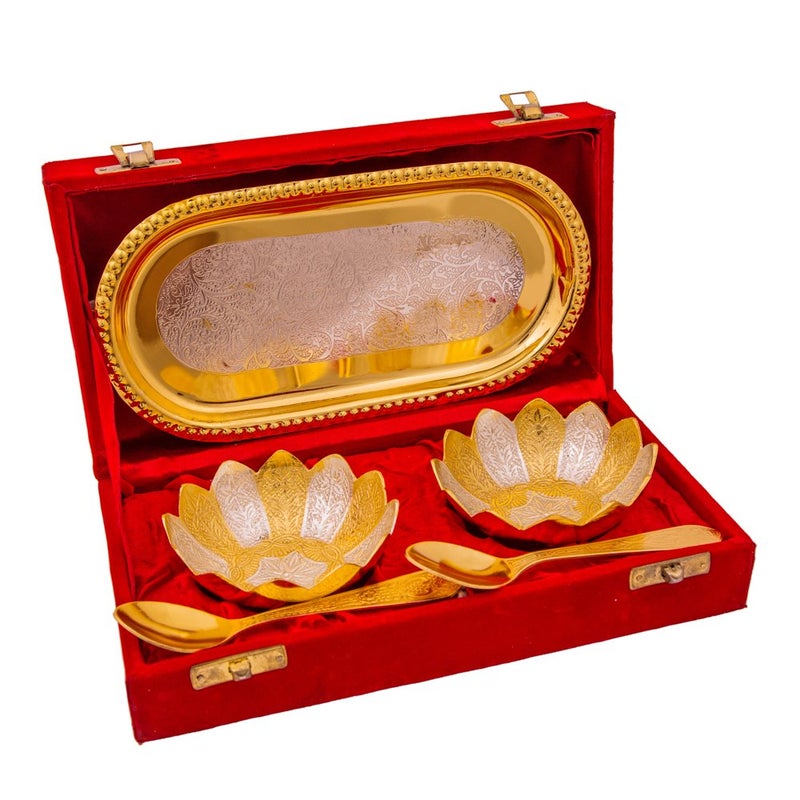Piepot | Brass Lotus Flower Shape Bowl Set | Pack of 5Pc | German Silver Pooja Items for Home, Diwali Gift - Image 5
