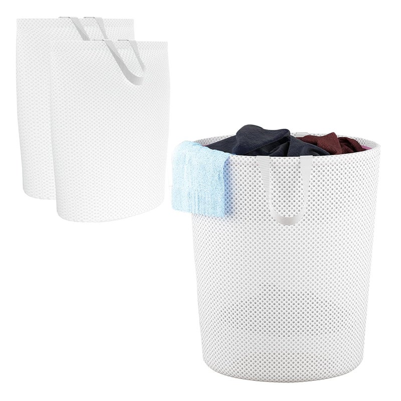 Kuber Industries Pack of 3 Polyester Mesh Laundry Bag with Zip Handles Reusable Washing Bags for Washing Machine Ideal for Delicate Fabrics Lingerie Shoes Protection YZ51 White - Image 1