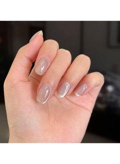 KHAJUL Explosive Crystal Cat Eye Manicure for Short Square Head Wearable Nails, Removable Finished Fake Nails Including a Piece of Jelly Glue, Suitable for Girls (Pink)  - Image 3