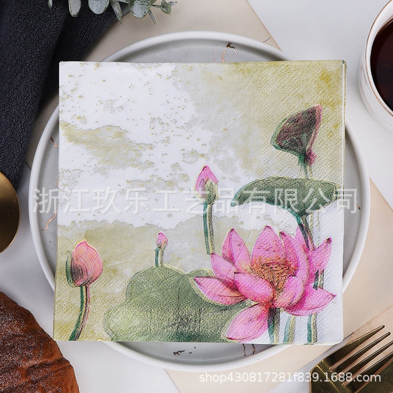Supply Spot New Leaves Color Printing Napkin Paper Towel Western Restaurant Bakery For Facial Tissue - Image 1